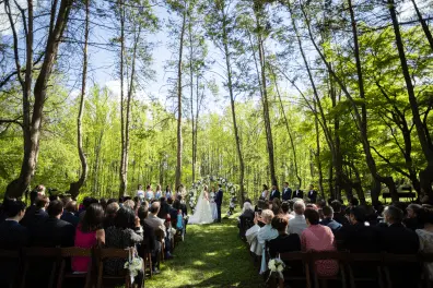 Beautiful outdoor wedding ceremony in Woodend Sanctuary