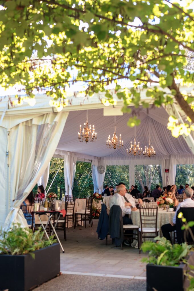 wedding guests under the big tent